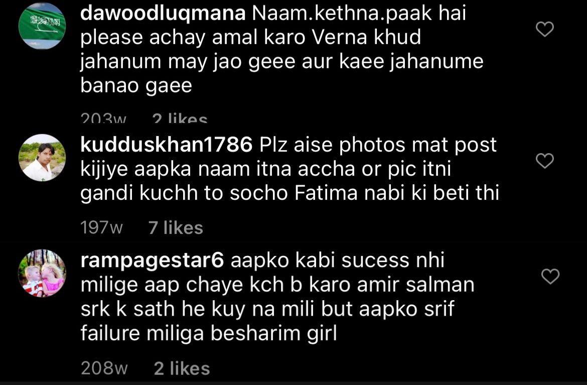 Mean comments on Fatima's post